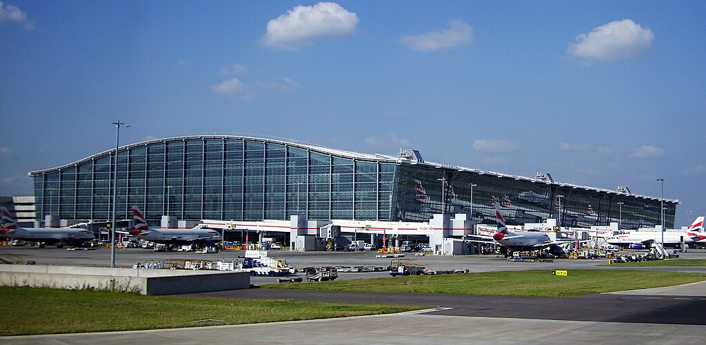 An exterior view of London Heathrow airport Terminal 5.