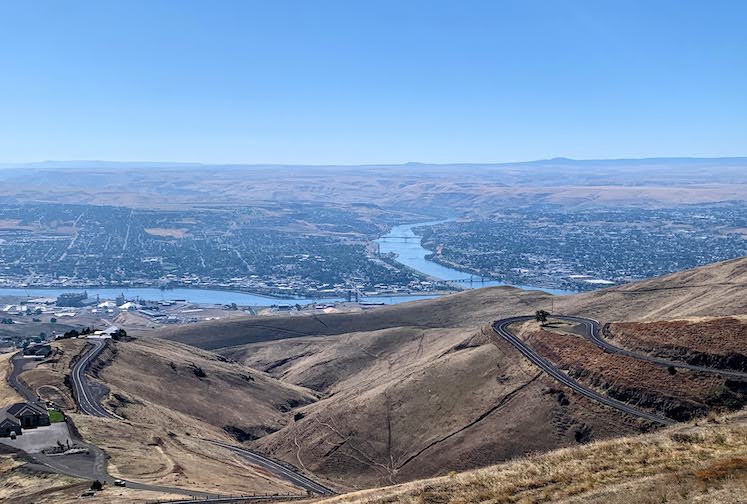 A view of Lewiston (on the left) and Clarkston (on the right), taken from "up the hill" on the Palouse.