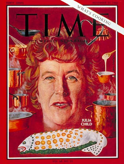 A portrait of Julia Child on the cover of Time Magazine, 25 Nov 1966.