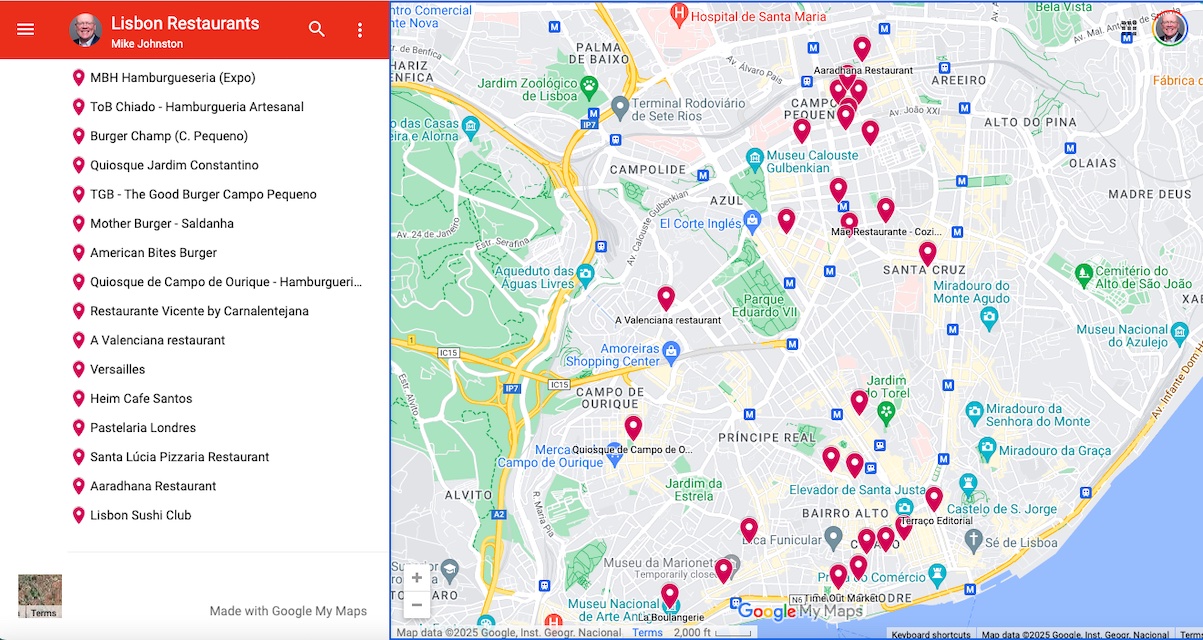 A screen shot of the map found at https://thecookandthewriter.com/our-favorite-lisbon-restaurants/