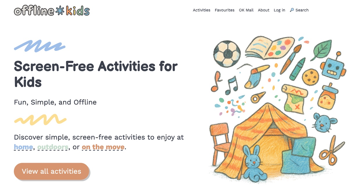 The home page at offline.kids
