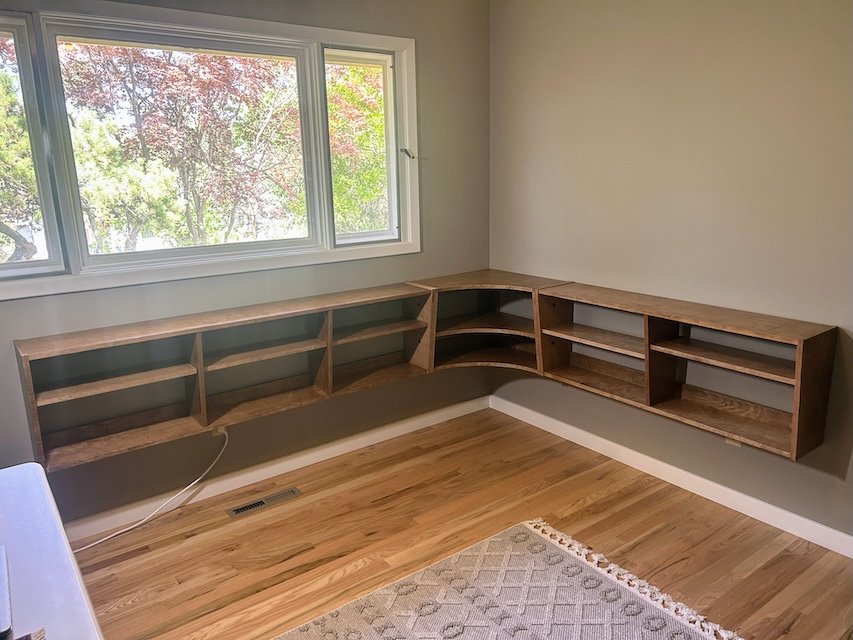 All three shelf units installed in the study.