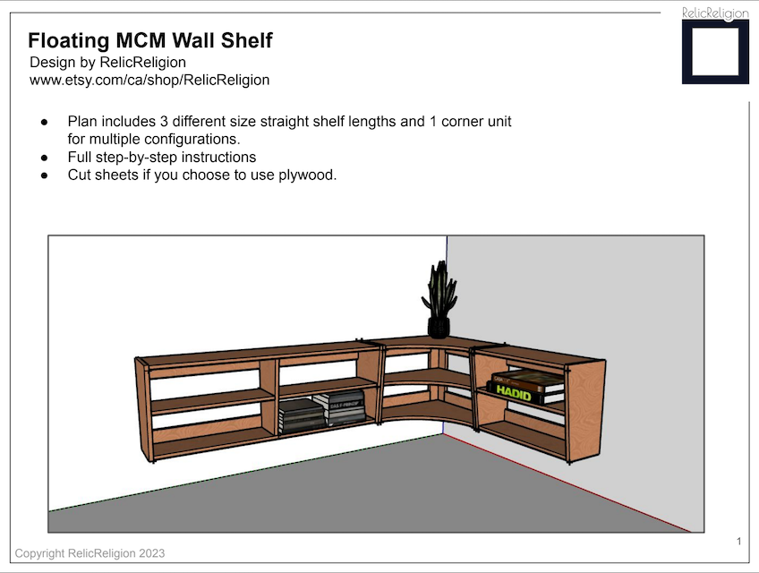 The cover page of the bookshelf plans, showing a drawing of a group of three shelves.