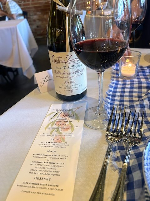 A bottle of Cantina Zaccagnini Montepulciano wine from Italy that we brought to the dinner.