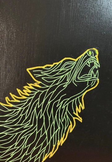 Step 3 of Polly Walker's "Stained Glass on Canvas" technique: She applies tape over the sketch lines.