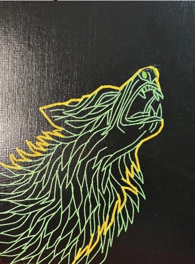 Step 4 of Polly Walker's "Stained Glass on Canvas" technique: She adds more tape to create finer details.