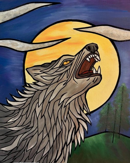 Step 8 of Polly Walker's "Stained Glass on Canvas" technique: She removes the tape to reveal black lines that simulate the lead in stained glass windows.