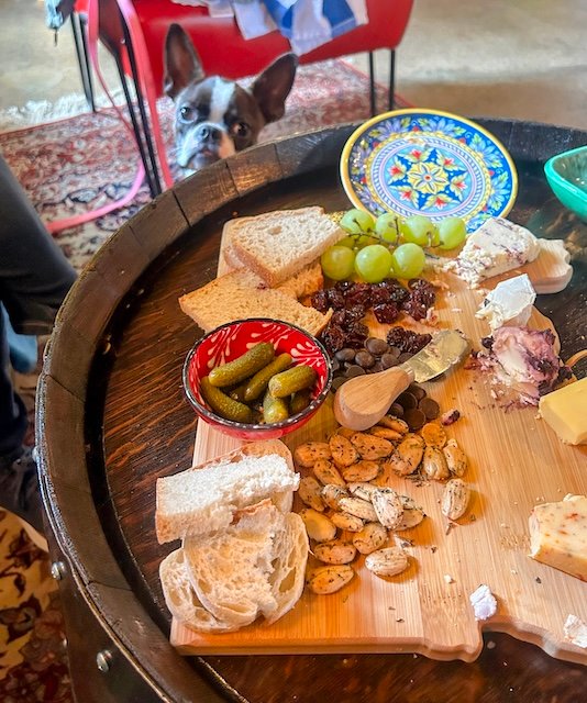Lily looking for a treat from the charcuterie board.