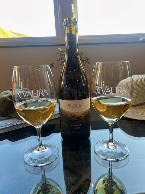 A bottle of 2024 Viognier that we enjoyed at the Rivaura Winery.